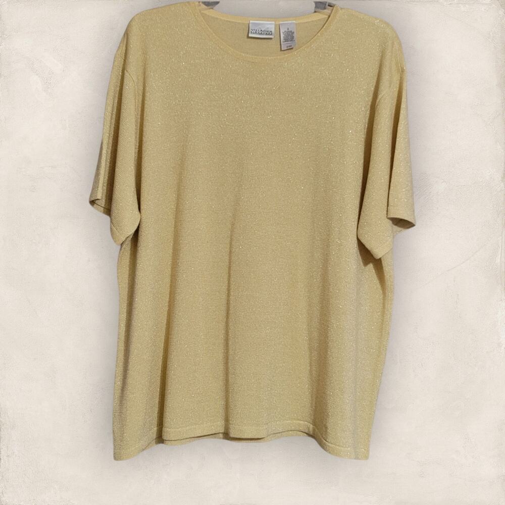 Vintage Villager Signature Liz Claiborne Yellow And Gold Metallic Top Size 2X